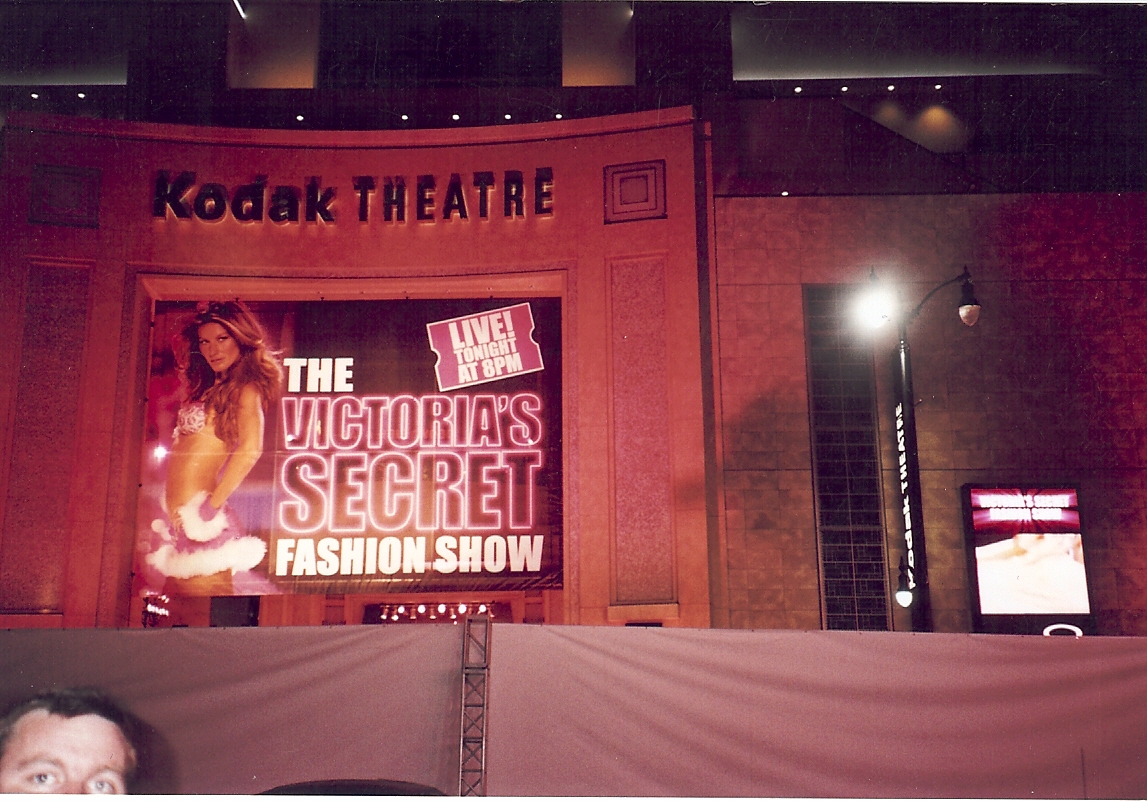 View of Kodak Theater with banner frame installed from street